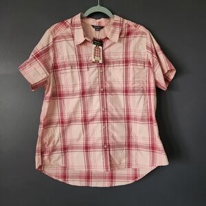 Eddie Bauer Women's New XL Short Sleeve Adventure Shirt Peach Starling Plaid NWT